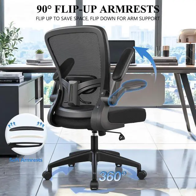 Alt view image 7 of 7 - Office Chair, Ergonomic Desk Chair Breathable Mesh Chairs Adjustable High Back Lumbar Support Flip-up Armrests, Executive Rolling Swivel Comfy Computer Chairs Home Office Black
