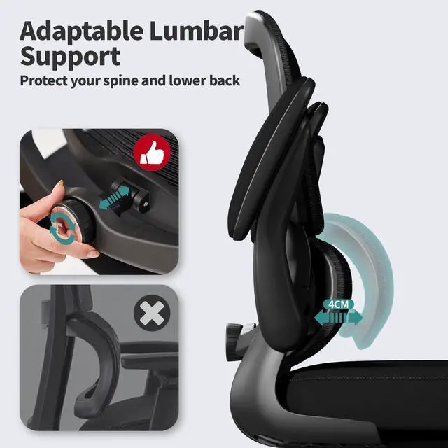 Alt view image 3 of 7 - Office Chair - Ergonomic Desk Chair with Adjustable Lumbar Support, Mesh Computer Chair, Executive Chairs for Home Office Comfortable Lumbar Support (Black)