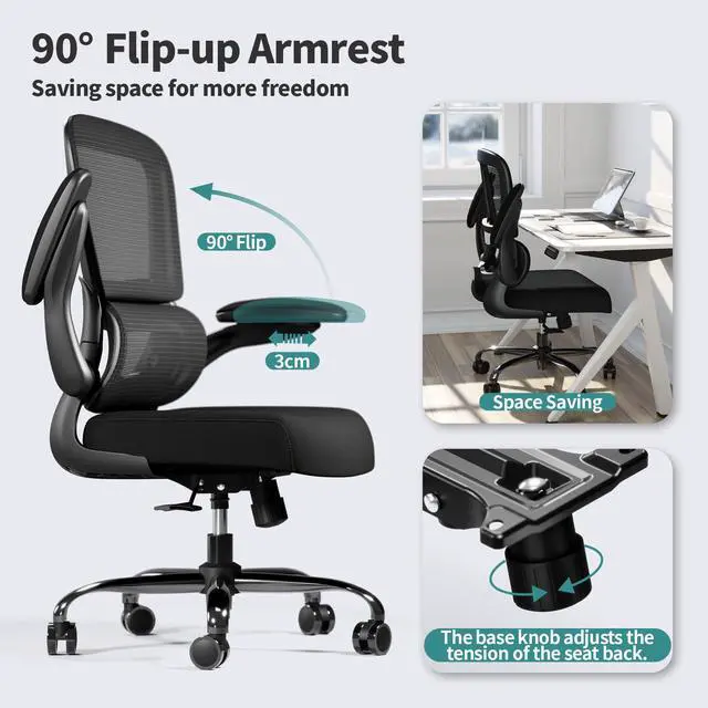 Alt view image 4 of 7 - Office Chair - Ergonomic Desk Chair with Adjustable Lumbar Support, Mesh Computer Chair, Executive Chairs for Home Office Comfortable Lumbar Support (Black)