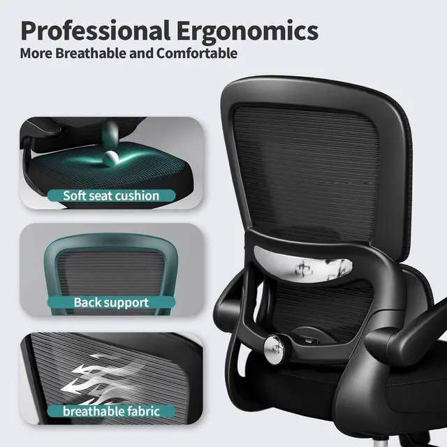 Alt view image 5 of 7 - Office Chair - Ergonomic Desk Chair with Adjustable Lumbar Support, Mesh Computer Chair, Executive Chairs for Home Office Comfortable Lumbar Support (Black)