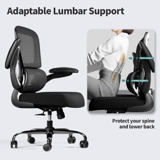 Alt view image 6 of 7 - Office Chair - Ergonomic Desk Chair with Adjustable Lumbar Support, Mesh Computer Chair, Executive Chairs for Home Office Comfortable Lumbar Support (Black)