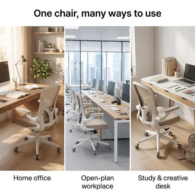 Alt view image 7 of 7 - Ergonomic Office Chair with Adjustable Lumbar Support & Flip-Up Armrests - High Back Computer Desk Chair with Thickened Seat Cushion, Rolling Wheels for Home/Office Study Work