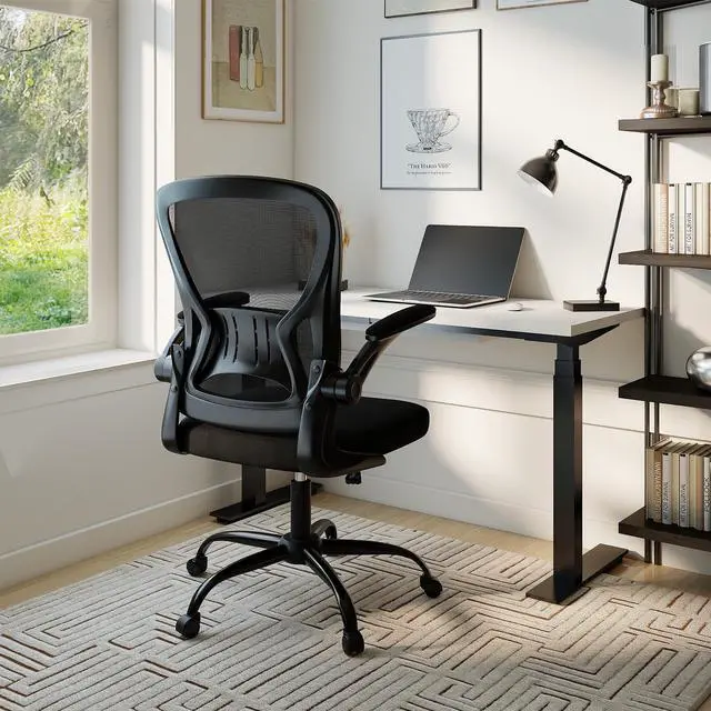 Main image of Mesh Office Chair, Ergonomic Home Office Desk Chairs with Flip-up Arms and Lumbar Support, Height Adjustable, Black