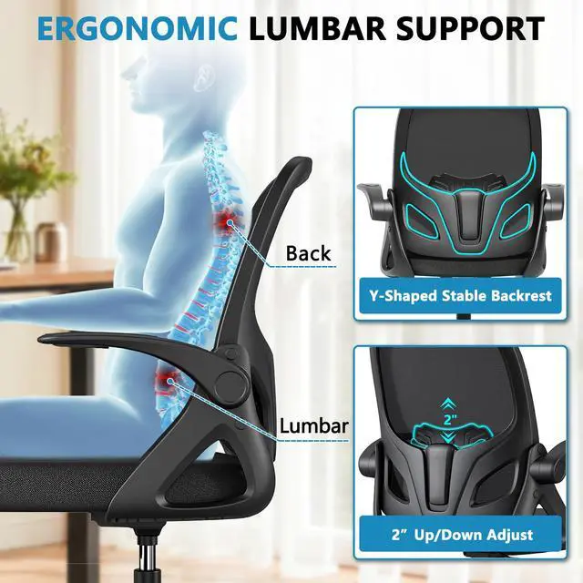 Alt view image 2 of 7 - Drafting Chair Tall Office Chair, Ergonomic Standing Desk Chair with Adjustable Foot Ring and Flip-up Armrests, Mesh Computer Chair for Art Studio, 300 LBS, Black