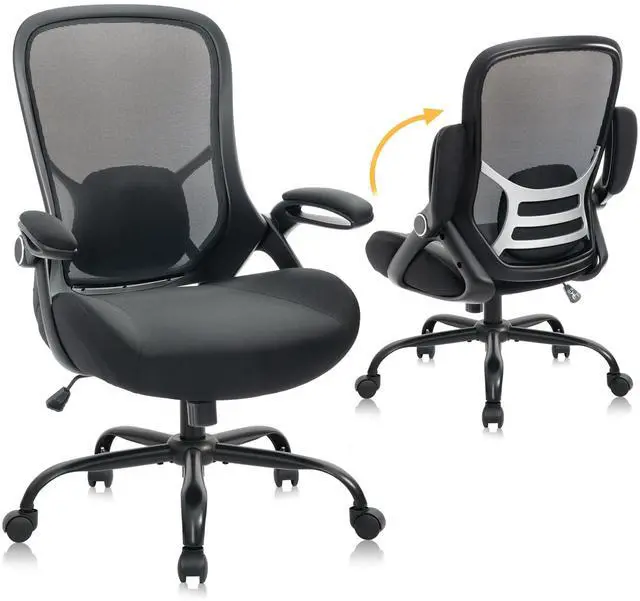 Main image of Big and Tall 400lbs Heavy Duty Office Chair, 5" Thickened Seat Ergonomic Desk Chair with Adjustable Armrests, Home Office Computer Chairs for Long Hours Mesh Executive Chair(Black)