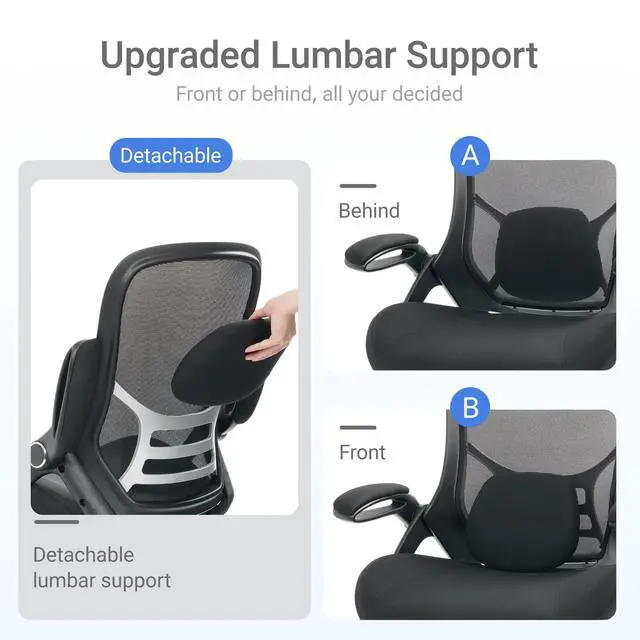 Alt view image 4 of 7 - Big and Tall 400lbs Heavy Duty Office Chair, 5" Thickened Seat Ergonomic Desk Chair with Adjustable Armrests, Home Office Computer Chairs for Long Hours Mesh Executive Chair(Black)