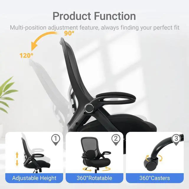 Alt view image 6 of 7 - Big and Tall 400lbs Heavy Duty Office Chair, 5" Thickened Seat Ergonomic Desk Chair with Adjustable Armrests, Home Office Computer Chairs for Long Hours Mesh Executive Chair(Black)