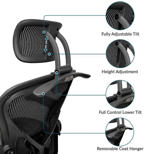 Alt view image 2 of 7 - Headrest Attachment Compatible with Herman Miller Aeron Fully Adjustable Height & Tilt, Removable Coat Hanger Available Color for Classic.
