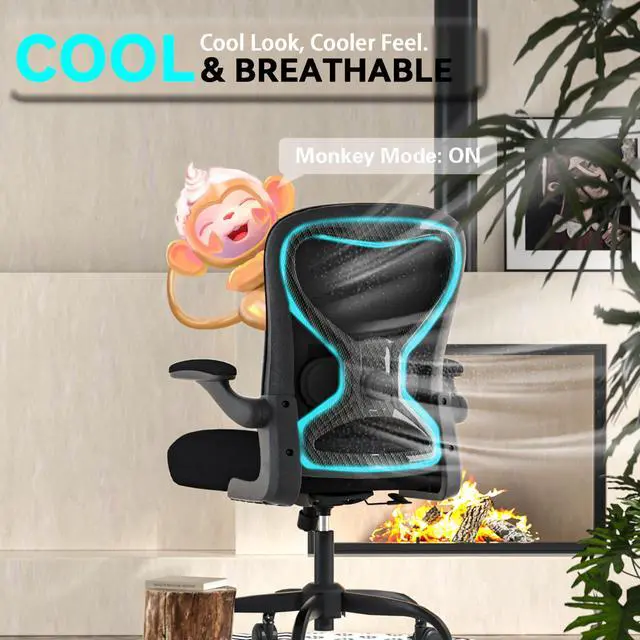 Alt view image 7 of 7 - Office Desk Chair with Ergonomic Lumbar Support, Extra-Thick Seat Cushion, Flip-up Arms, Breathable Mesh Back, Computer Task Chair for Home Office
