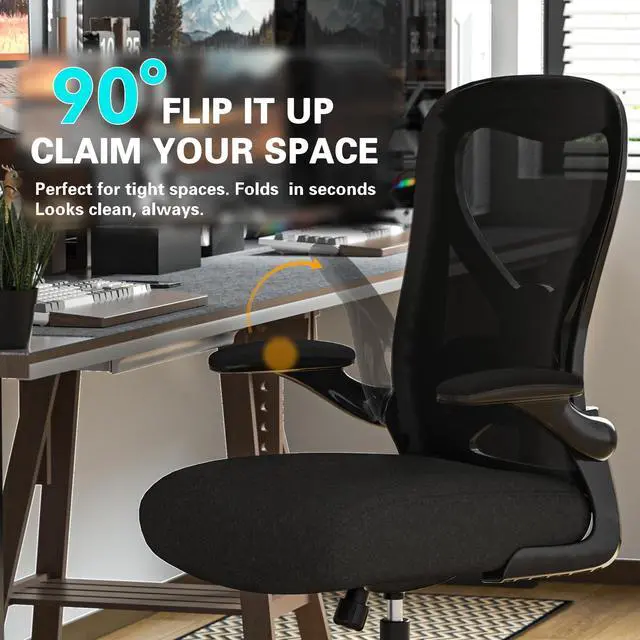 Alt view image 5 of 7 - Office Desk Chair with Ergonomic Lumbar Support, Extra-Thick Seat Cushion, Flip-up Arms, Breathable Mesh Back, Computer Task Chair for Home Office