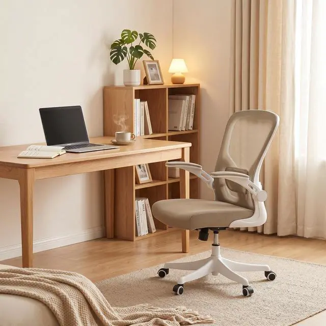 Alt view image 3 of 6 - Ergonomic Office Desk Chair, 90°-125° Tilt Back Home Desk Chair with 360° Swivel & Mute Wheels, High Back Mesh Computer Chair for Adults with Lumbar Support, 330 LBS Capacity(01Khaki)