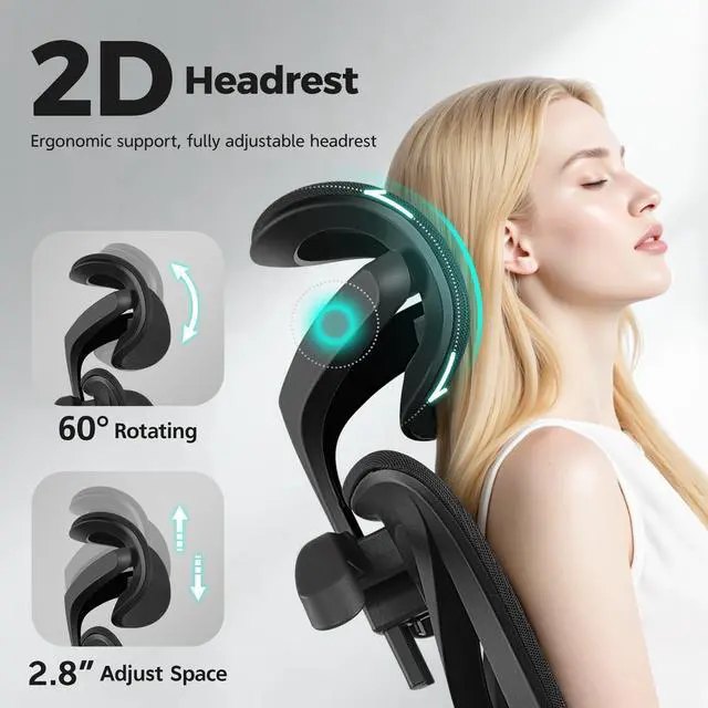 Alt view image 3 of 7 - Ergonomic Office Chair High Back Desk Chair with Lumbar Support, Breathable Mesh Computer Chair with Adjustable Armrests Height, Reclining Swivel Big and Tall Gaming Chair for Home Office(Black)