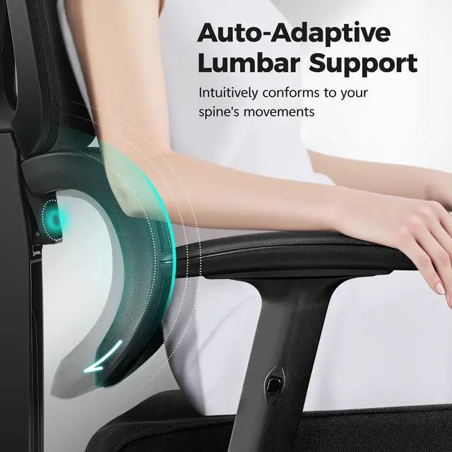 Alt view image 4 of 7 - Ergonomic Office Chair High Back Desk Chair with Lumbar Support, Breathable Mesh Computer Chair with Adjustable Armrests Height, Reclining Swivel Big and Tall Gaming Chair for Home Office(Black)