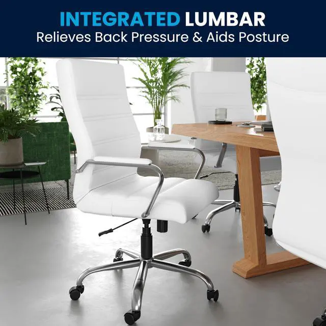 Alt view image 7 of 7 - Whitney High-Back Swivel LeatherSoft Desk Chair with Padded Seat and Armrests, Adjustable Height Padded Office Chair, White/Chrome