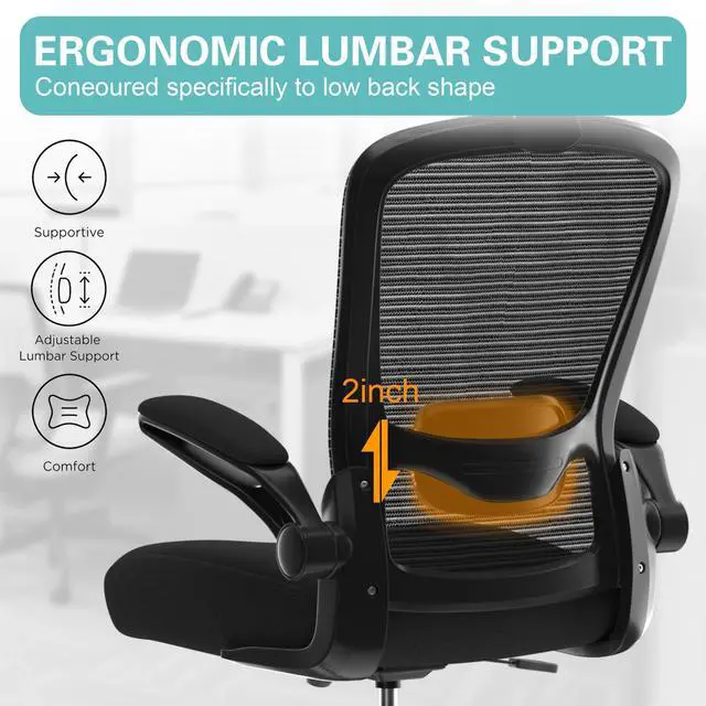Alt view image 2 of 7 - Office Chair, High Back Ergonomic Desk Chair with Adjustable Lumbar Support and Headrest, with flip-up Armrests for Guitar Playing, 5 Years Warranty (Modern, Black(Black Frame))