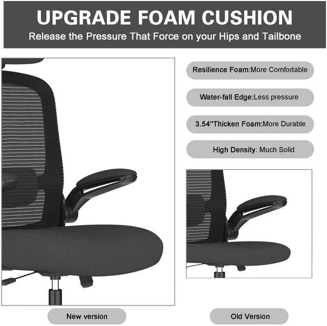 Alt view image 3 of 7 - Office Chair, High Back Ergonomic Desk Chair with Adjustable Lumbar Support and Headrest, with flip-up Armrests for Guitar Playing, 5 Years Warranty (Modern, Black(Black Frame))