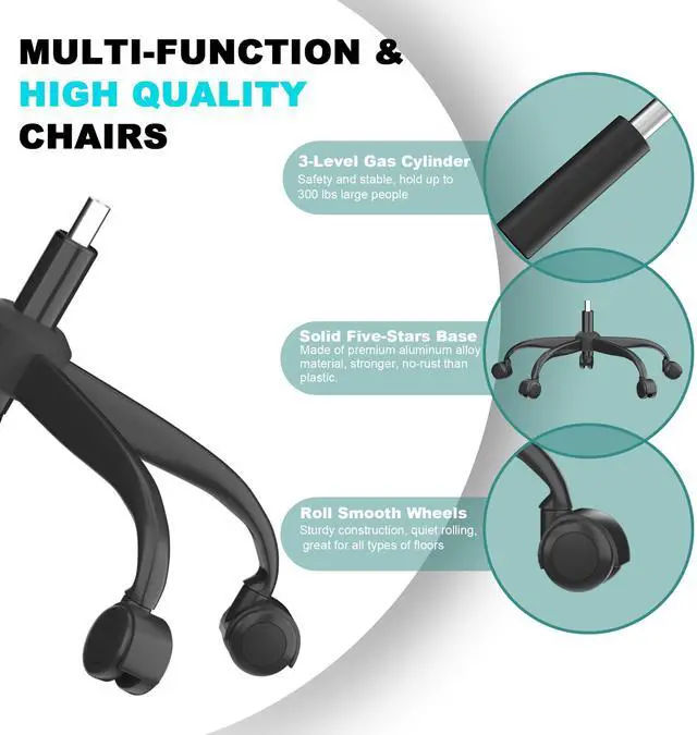 Alt view image 6 of 7 - Office Chair, High Back Ergonomic Desk Chair with Adjustable Lumbar Support and Headrest, with flip-up Armrests for Guitar Playing, 5 Years Warranty (Modern, Black(Black Frame))