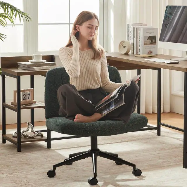 Main image of Criss Cross Chair with Wheels, Preminum Fabric and Pocket Spring Cushion, Adjustable Swivel Wide Seat Computer Chair, Morden Design Vanity Chair Green