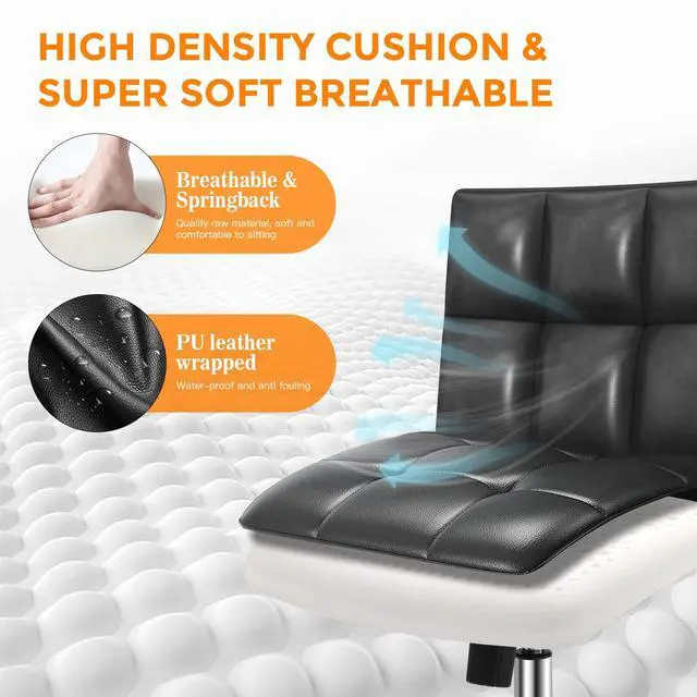 Alt view image 3 of 7 - Black Office Chair with Wheels - 360° Swivel Armless Back SupportComfortable Pu Adjustable Rolling Desk Chairs for OfficeHomeVanityBedroomBig Space (Widened Black)