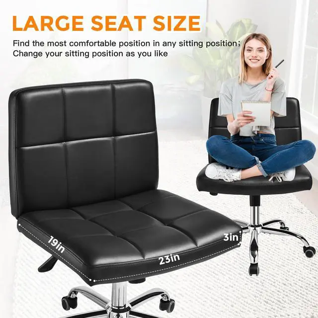 Alt view image 4 of 7 - Black Office Chair with Wheels - 360° Swivel Armless Back SupportComfortable Pu Adjustable Rolling Desk Chairs for OfficeHomeVanityBedroomBig Space (Widened Black)
