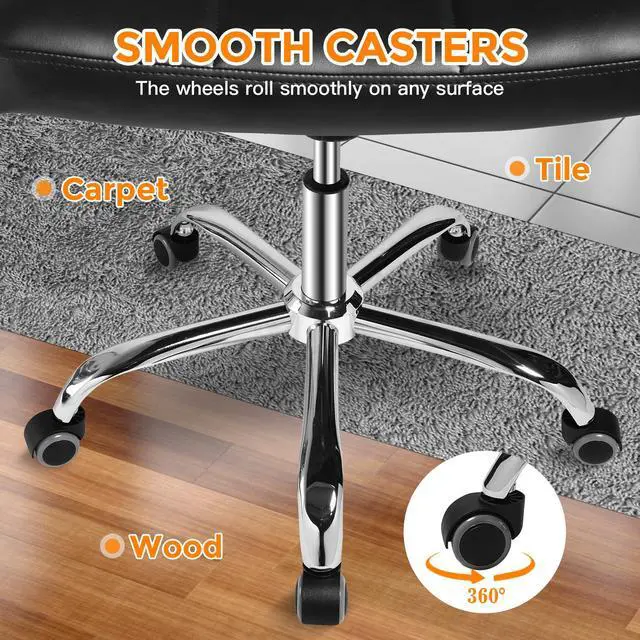 Alt view image 6 of 7 - Black Office Chair with Wheels - 360° Swivel Armless Back SupportComfortable Pu Adjustable Rolling Desk Chairs for OfficeHomeVanityBedroomBig Space (Widened Black)