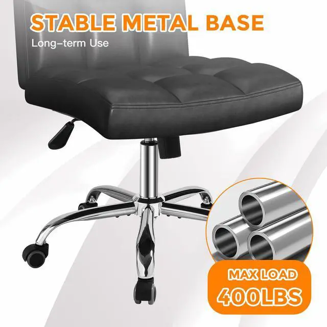 Alt view image 7 of 7 - Black Office Chair with Wheels - 360° Swivel Armless Back SupportComfortable Pu Adjustable Rolling Desk Chairs for OfficeHomeVanityBedroomBig Space (Widened Black)