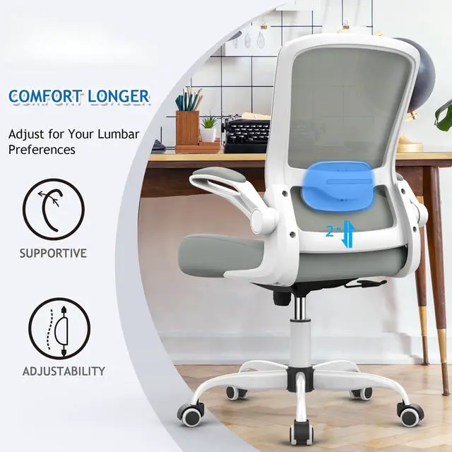Alt view image 2 of 7 - Ergonomic High Back Mesh Office Chair, Adjustable Lumbar Support, Thickened Seat Cushion (Modern, Moon Gray)