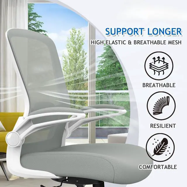 Alt view image 3 of 7 - Ergonomic High Back Mesh Office Chair, Adjustable Lumbar Support, Thickened Seat Cushion (Modern, Moon Gray)