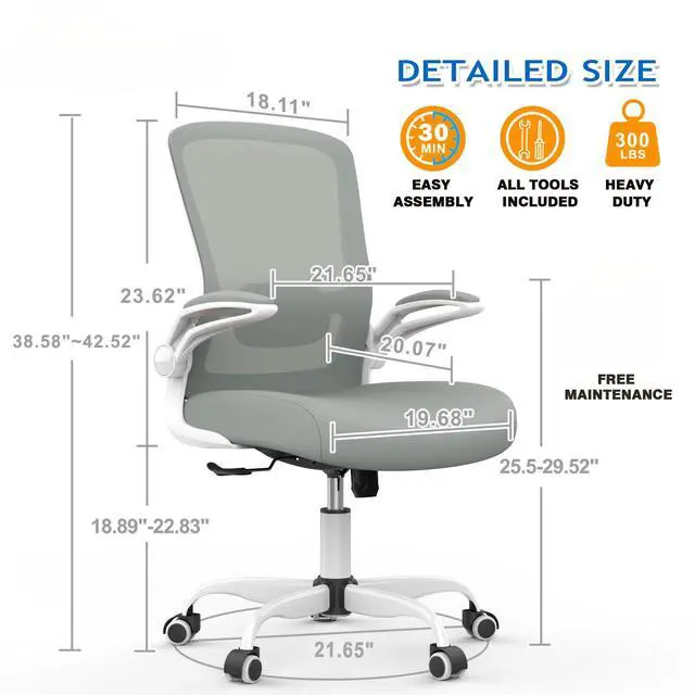 Alt view image 7 of 7 - Ergonomic High Back Mesh Office Chair, Adjustable Lumbar Support, Thickened Seat Cushion (Modern, Moon Gray)