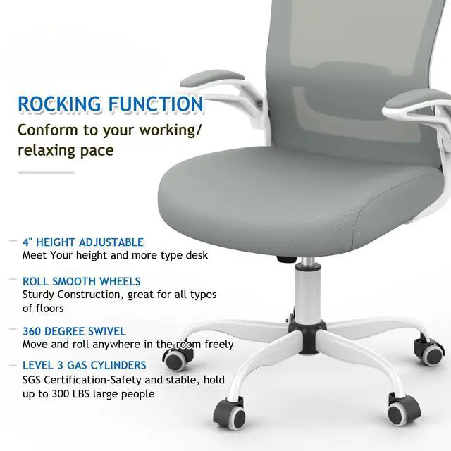 Alt view image 6 of 7 - Ergonomic High Back Mesh Office Chair, Adjustable Lumbar Support, Thickened Seat Cushion (Modern, Moon Gray)