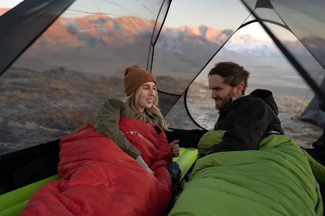 Alt view image 4 of 6 - Teton LEEF Lightweight Mummy Sleeping Bag Perfect for Camping, Hiking, and Backpacking; Cold Weather Option, Compression Sack Included - Black & Sage, 0F