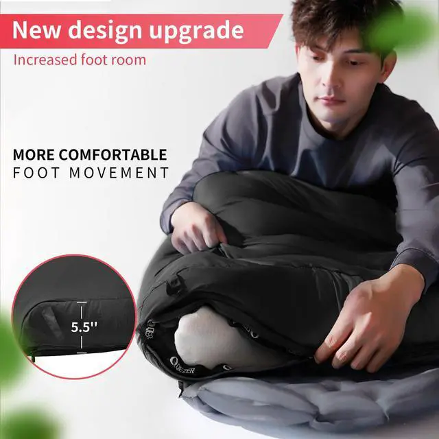 Alt view image 5 of 7 - Down Sleeping Bag for Adults 600 Fill Power Down Sleeping Bag Cold Weather Ultralight Sleeping Bag with Compression Sack for Backpacking, Camping, Hiking (800g Down Filling-Black-Right Zip)