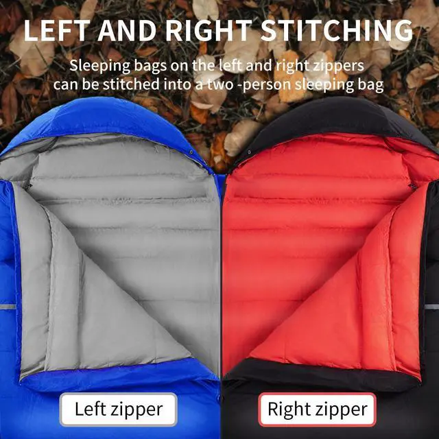 Alt view image 7 of 7 - Down Sleeping Bag for Adults 600 Fill Power Down Sleeping Bag Cold Weather Ultralight Sleeping Bag with Compression Sack for Backpacking, Camping, Hiking (800g Down Filling-Black-Right Zip)