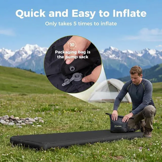 Alt view image 5 of 7 - ThermAir Pro Insulated Sleeping Pad for Backpacking, 6.6 R-Value 4 Thick Ultralight Quiet Camping Air Mattress with Pump Sack, Wide Long 77x25, 4-Season Sleeping Mat for Hiking Travel, Black