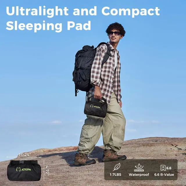 Alt view image 7 of 7 - ThermAir Pro Insulated Sleeping Pad for Backpacking, 6.6 R-Value 4 Thick Ultralight Quiet Camping Air Mattress with Pump Sack, Wide Long 77x25, 4-Season Sleeping Mat for Hiking Travel, Black
