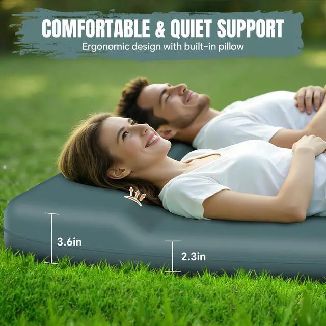 Alt view image 4 of 7 - Camping Sleeping Pad Ultra-Thick Self-Inflating Memory Foam Mattress with Pillow, Double Camping Pad with Foot Pump, Portable 4-Season Sleeping Mat for Car, Tent & Travel, Full Size