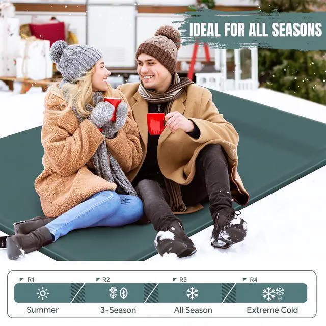 Alt view image 7 of 7 - Camping Sleeping Pad Ultra-Thick Self-Inflating Memory Foam Mattress with Pillow, Double Camping Pad with Foot Pump, Portable 4-Season Sleeping Mat for Car, Tent & Travel, Full Size