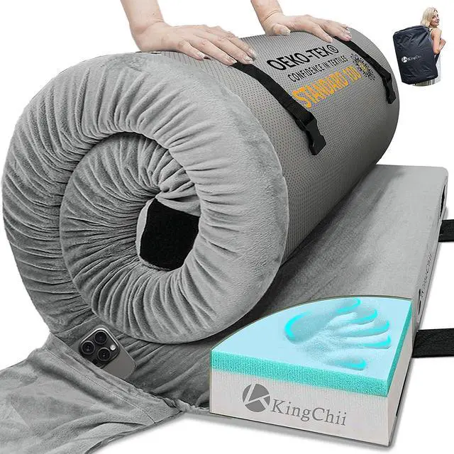 Main image of CertiPUR-US Memory Foam Camping Mattress, Portable Roll Up Travel Car Camping Mattress Sleeping Pad & Floor Mattress, Cot Mattress Guest Bed for Sleepover with Waterproof Cover & Travel Bag