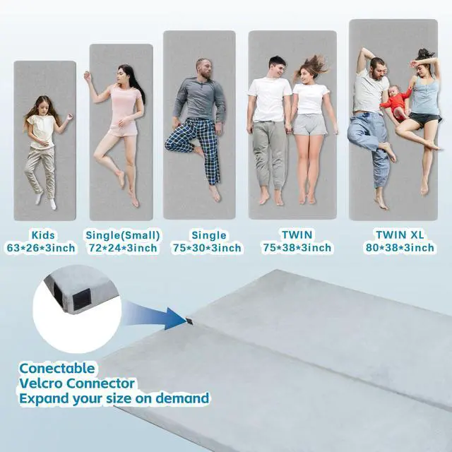 Alt view image 4 of 7 - CertiPUR-US Memory Foam Camping Mattress, Portable Roll Up Travel Car Camping Mattress Sleeping Pad & Floor Mattress, Cot Mattress Guest Bed for Sleepover with Waterproof Cover & Travel Bag