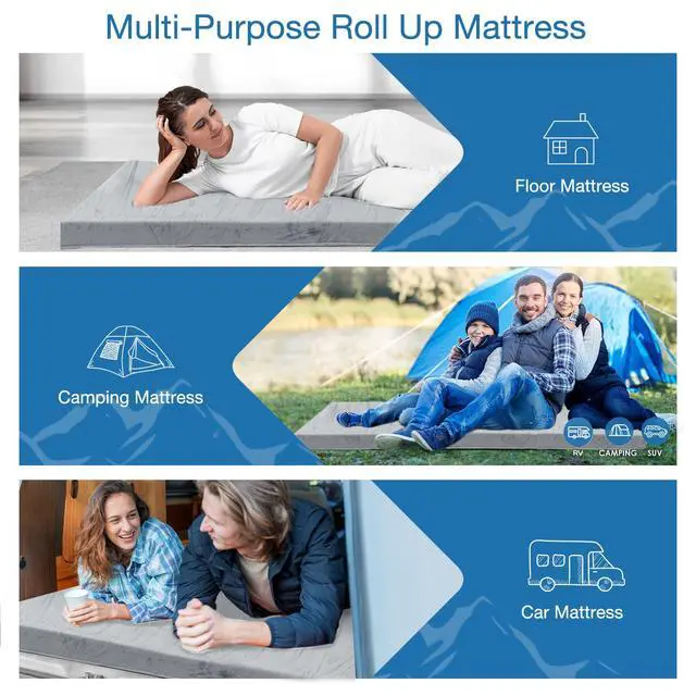 Alt view image 6 of 7 - CertiPUR-US Memory Foam Camping Mattress, Portable Roll Up Travel Car Camping Mattress Sleeping Pad & Floor Mattress, Cot Mattress Guest Bed for Sleepover with Waterproof Cover & Travel Bag
