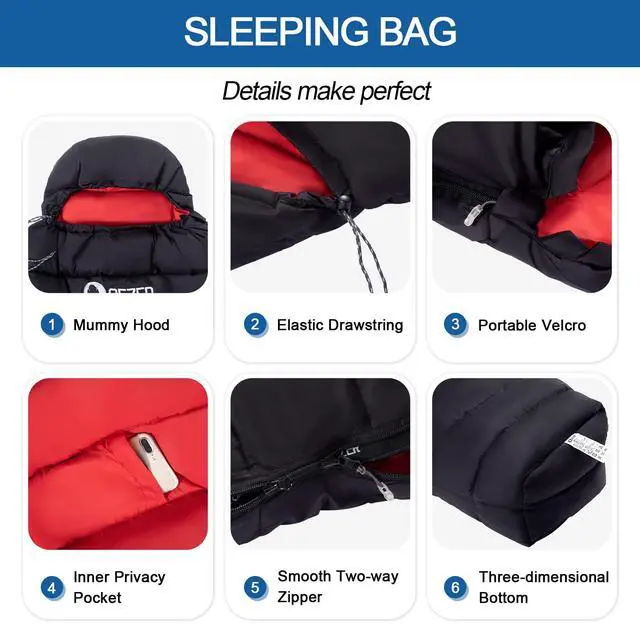 Alt view image 4 of 6 - Ultralight Down Sleeping Bag for Adults 36-61 Degree F with 600 Fill Power, Compact Three Season Sleeping Bag for Backpacking, Hiking and Camping