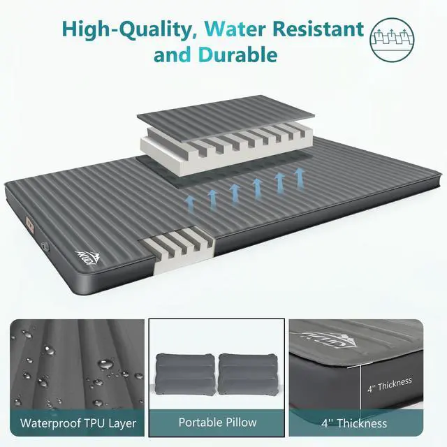 Alt view image 3 of 7 - Double Self-Inflating Sleeping Pad with Built-in Electric Pump, 3.15" Ultra-Thick Memory Foam, Camping Mattress for 2 Person, R-Value 9.5