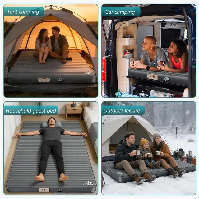 Alt view image 6 of 7 - Double Self-Inflating Sleeping Pad with Built-in Electric Pump, 3.15" Ultra-Thick Memory Foam, Camping Mattress for 2 Person, R-Value 9.5