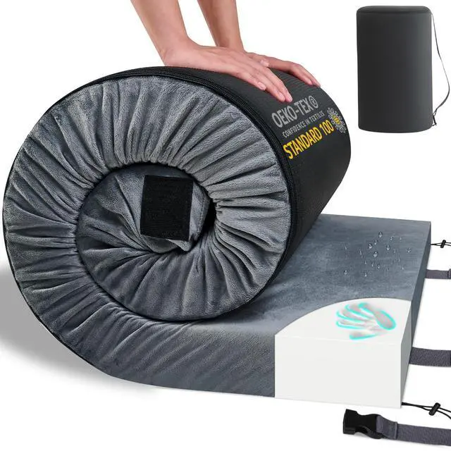 Main image of Memory Foam Camping Twin XL Mattress Pad Mat-Sleeping Pad Mat Portable Roll Up Mattress CertiPUR-US for Adults-Camping Bed for Guests Floor Tent Sleepover with Waterproof Cover Travel Bag