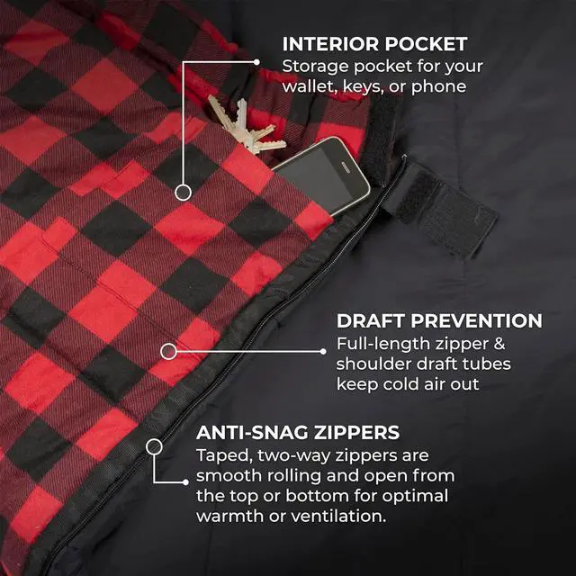 Alt view image 3 of 7 - Celsius XXL, 0 Degree Sleeping Bag with Compression Sack, Right Zipper, and SuperLoft Elite Material for Camping and Base Camp, Black