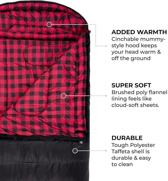 Alt view image 4 of 7 - Celsius XXL, 0 Degree Sleeping Bag with Compression Sack, Right Zipper, and SuperLoft Elite Material for Camping and Base Camp, Black