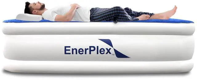 Main image of Queen Air Mattress with Built in Pump - 15" Luxury Size Self-Inflating Blow Up Mattress with Neck Support - Inflatable Air Bed for Portable Travel & Home Use (Blue/White)