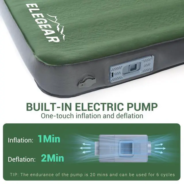 Alt view image 2 of 7 - CumbreX Air & Foam Self Inflating Sleeping Pad, Built-in Electric Pump 4" Ultra-Thick Memory Foam Camping Mattress with Pillow Camping Pad 4-Season R-value 9.5 Camp Mat for Traveling - Single