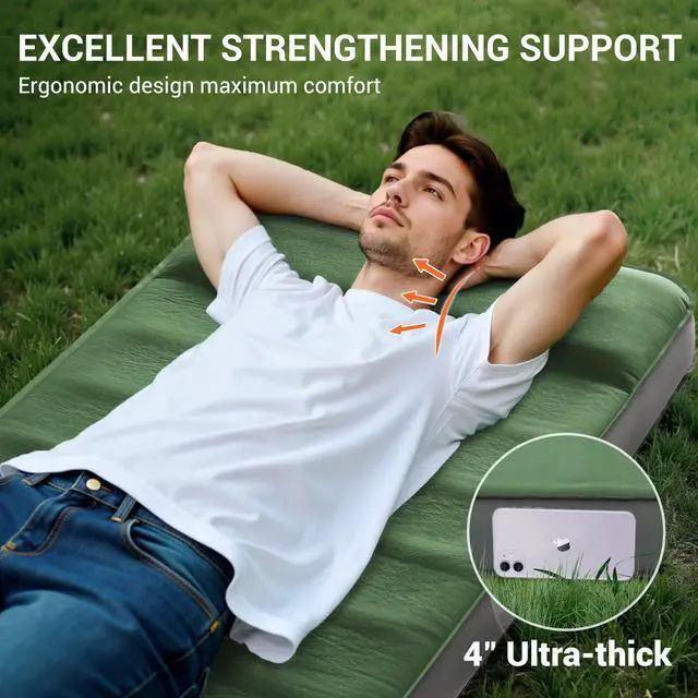 Alt view image 4 of 7 - CumbreX Air & Foam Self Inflating Sleeping Pad, Built-in Electric Pump 4" Ultra-Thick Memory Foam Camping Mattress with Pillow Camping Pad 4-Season R-value 9.5 Camp Mat for Traveling - Single