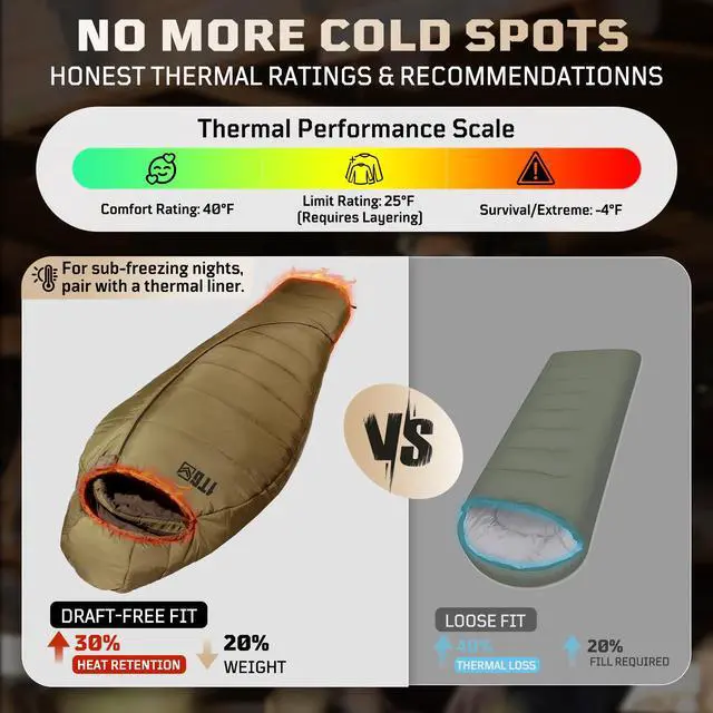 Alt view image 2 of 7 - Mummy Sleeping Bag for Adults, 25-36 Cold Weather Backpacking Sleeping Bag, Lightweight 3-4 Season Winter Camp Bag with Adjustable Hood & Compression Sack, Machine Washable